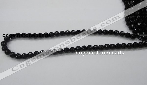 CAB343 15.5 inches 8mm faceted round black agate gemstone beads