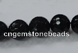 CAB345 15.5 inches 14mm faceted round black agate gemstone beads