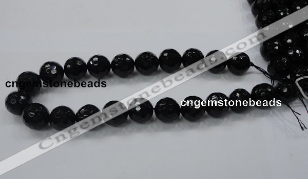 CAB345 15.5 inches 14mm faceted round black agate gemstone beads