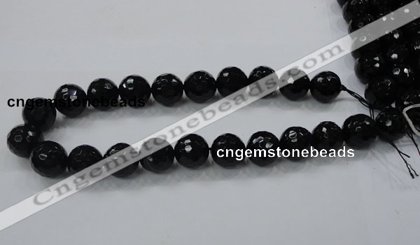 CAB346 15.5 inches 18mm faceted round black agate gemstone beads