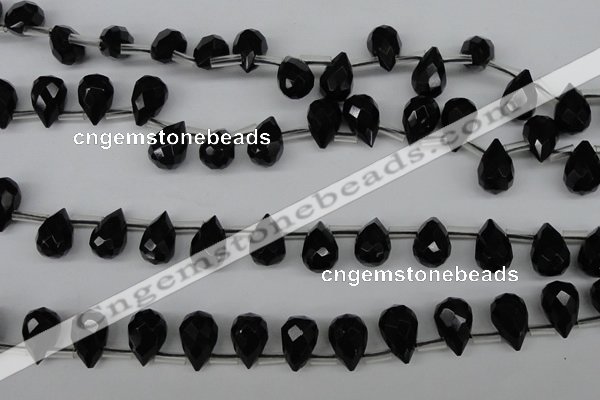 CAB348 15.5 inches 7*10mm faceted teardrop black agate gemstone beads