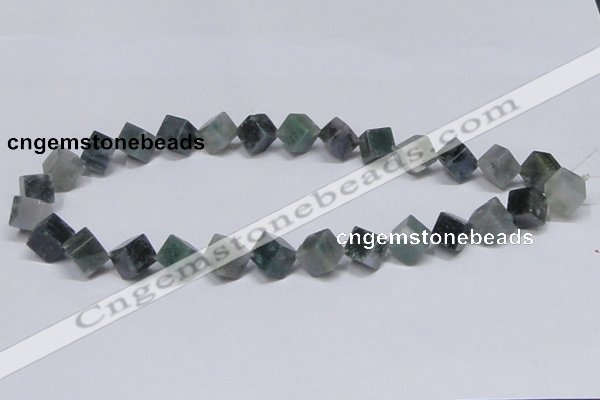 CAB401 15.5 inches 10*10mm inclined cube moss agate gemstone beads