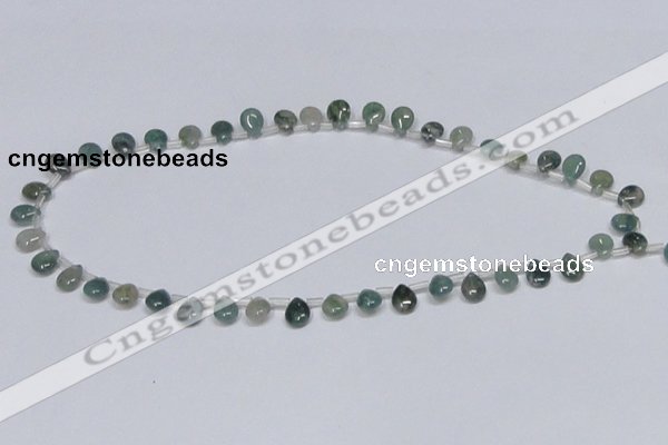 CAB414 15.5 inches 7*9mm flat teardrop moss agate gemstone beads