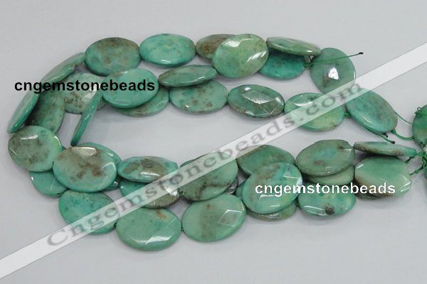 CAB42 15.5 inches 22*30mm faceted oval green grass agate beads