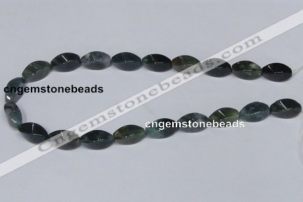 CAB422 15.5 inches 10*20mm twisted rice moss agate gemstone beads