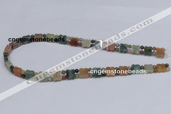 CAB469 15.5 inches flower & round double-drilled indian agate beads