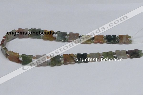 CAB470 15.5 inches flower & round double-drilled indian agate beads