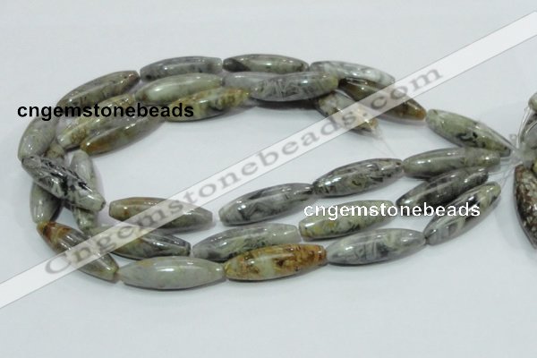 CAB565 15.5 inches 12*40mm rice silver needle agate gemstone beads