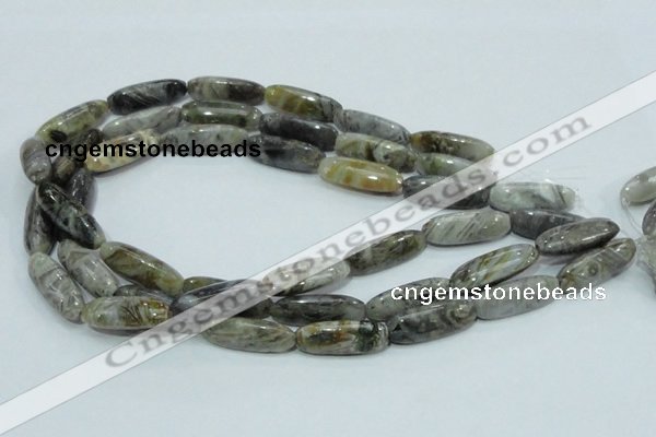 CAB566 15.5 inches 10*30mm rice silver needle agate gemstone beads