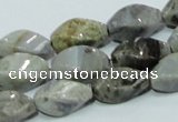 CAB569 15.5 inches 8*16mm twisted rice silver needle agate gemstone beads