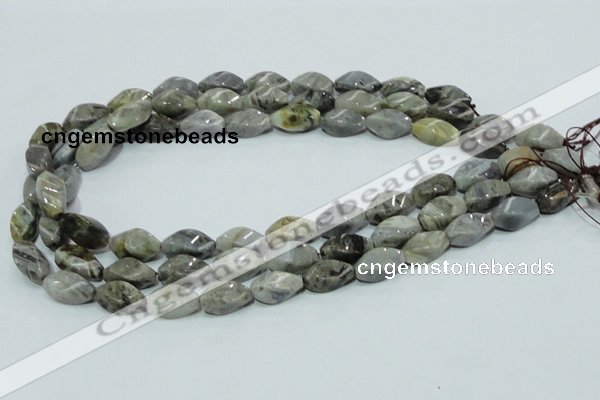 CAB569 15.5 inches 8*16mm twisted rice silver needle agate gemstone beads