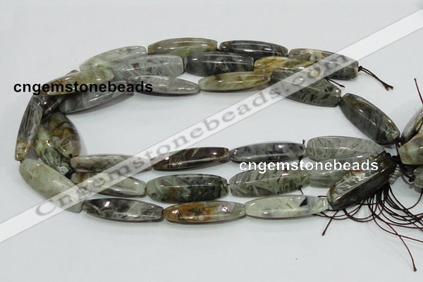 CAB570 15.5 inches 15*40mm flat rice silver needle agate gemstone beads