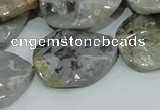 CAB575 15.5 inches 23*30mm wavy oval silver needle agate gemstone beads