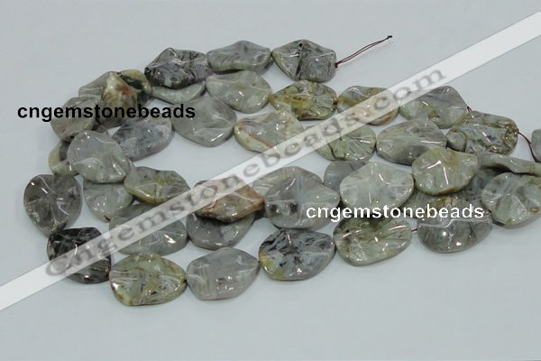 CAB575 15.5 inches 23*30mm wavy oval silver needle agate gemstone beads