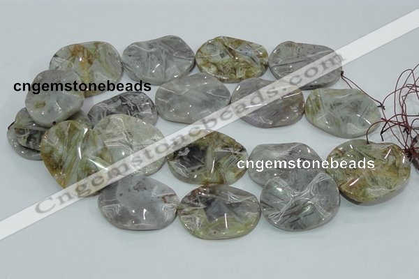 CAB576 15.5 inches 30*40mm wavy oval silver needle agate gemstone beads
