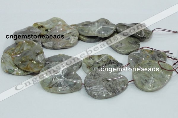 CAB578 15.5 inches 40*50mm wavy teardrop silver needle agate beads