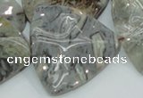 CAB580 15.5 inches 40*40mm wavy triangle silver needle agate beads