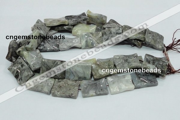 CAB582 15.5 inches 22*30mm wavy rectangle silver needle agate beads