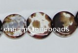 CAB627 15.5 inches 15mm flat round leopard skin agate beads wholesale