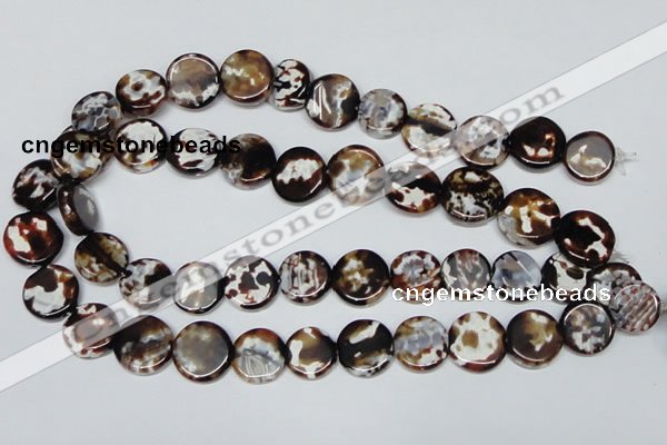 CAB627 15.5 inches 15mm flat round leopard skin agate beads wholesale