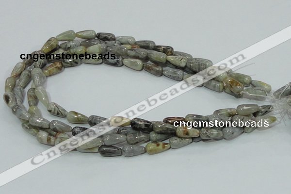 CAB72 15.5 inches 8*16mm teardrop silver needle agate gemstone beads