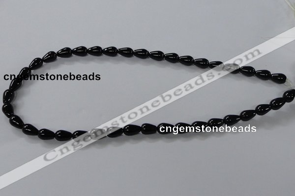 CAB733 15.5 inches 7*10mm teardrop black agate gemstone beads