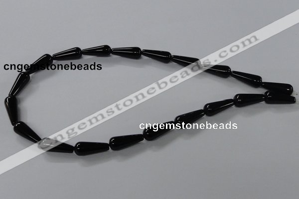 CAB737 15.5 inches 8*20mm teardrop black agate gemstone beads