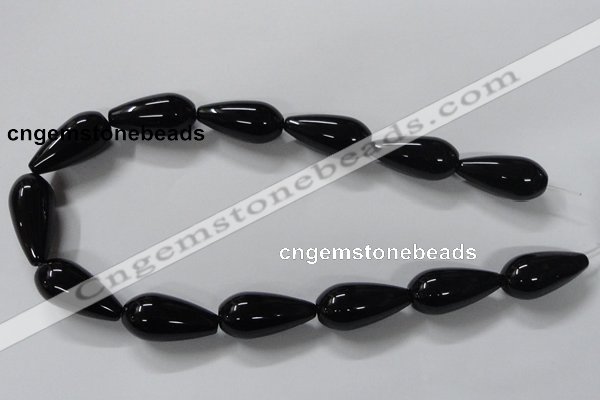 CAB741 15.5 inches 12*30mm teardrop black agate gemstone beads