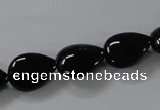 CAB745 15.5 inches 10*14mm flat teardrop black agate gemstone beads