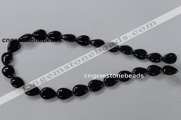 CAB746 15.5 inches 12*16mm flat teardrop black agate gemstone beads