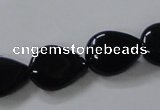 CAB747 15.5 inches 13*18mm flat teardrop black agate gemstone beads