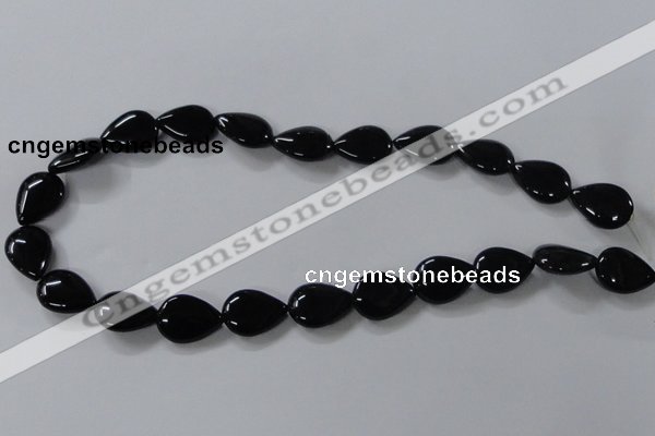 CAB747 15.5 inches 13*18mm flat teardrop black agate gemstone beads