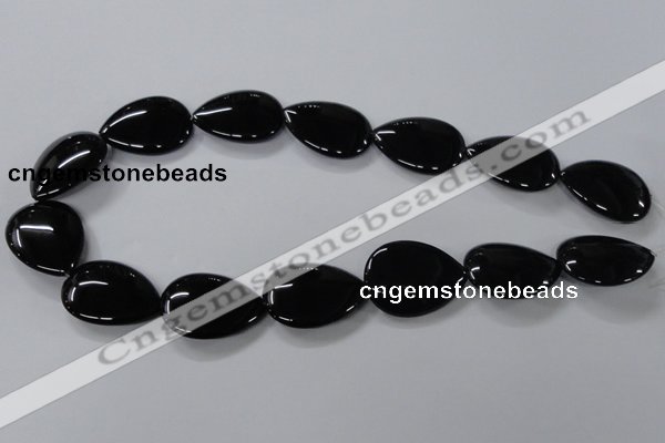 CAB748 15.5 inches 22*30mm flat teardrop black agate gemstone beads