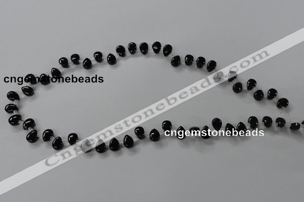 CAB752 15.5 inches 6*8mm top-drilled flat teardrop black agate beads