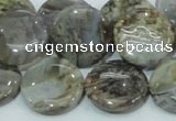 CAB76 15.5 inches 20mm flat round silver needle agate gemstone beads