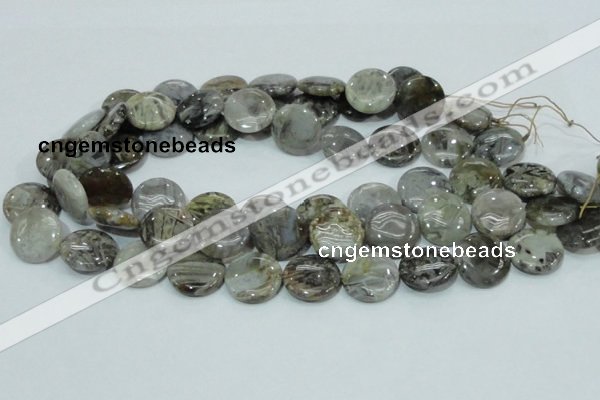 CAB76 15.5 inches 20mm flat round silver needle agate gemstone beads