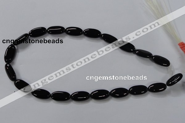 CAB760 15.5 inches 10*20mm oval black agate gemstone beads wholesale