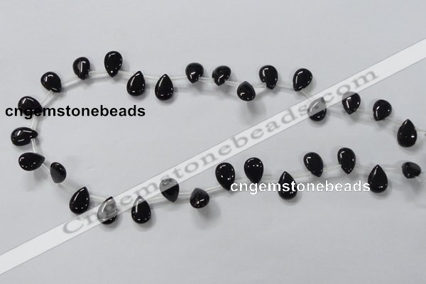 CAB771 15.5 inches 9*13mm top-drilled flat teardrop black agate beads