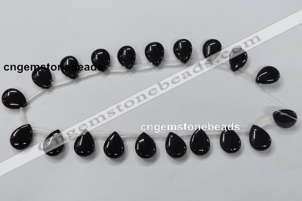 CAB772 15.5 inches 15*20mm top-drilled flat teardrop black agate beads