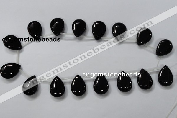 CAB773 15.5 inches 18*25mm top-drilled flat teardrop black agate beads