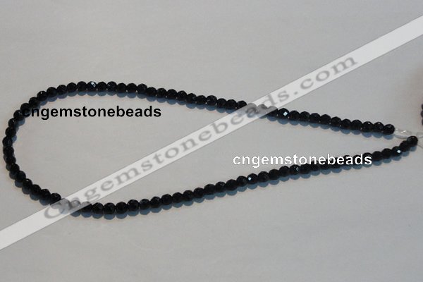 CAB783 15.5 inches 5mm faceted round black agate gemstone beads