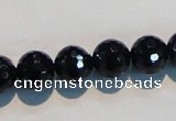 CAB784 15.5 inches 12mm faceted round black agate gemstone beads