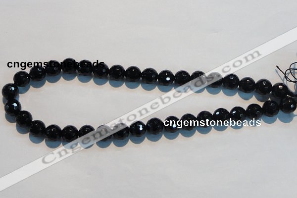 CAB784 15.5 inches 12mm faceted round black agate gemstone beads