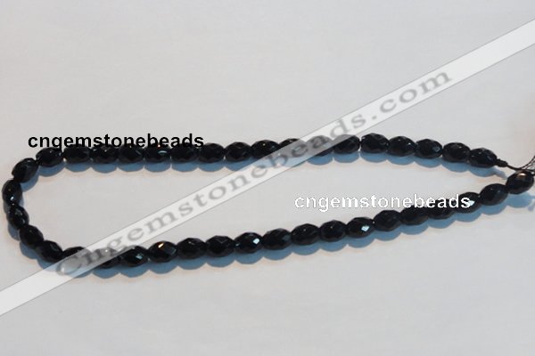 CAB790 15.5 inches 8*10mm faceted rice black agate gemstone beads