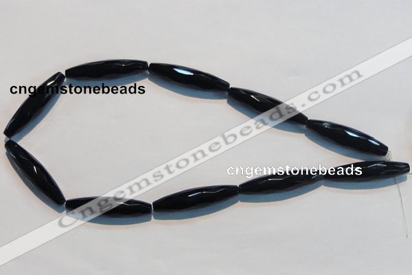 CAB794 15.5 inches 10*40mm faceted rice black agate gemstone beads