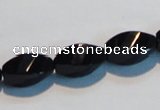 CAB796 15.5 inches 8*16mm faceted & twisted rice black agate beads