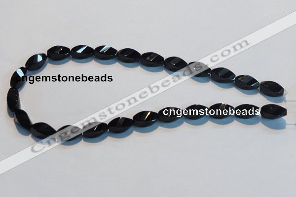 CAB796 15.5 inches 8*16mm faceted & twisted rice black agate beads