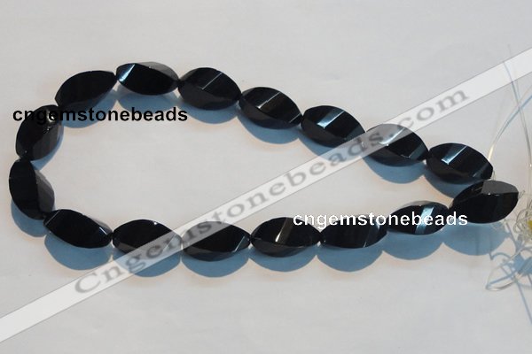 CAB797 15.5 inches 12*24mm faceted & twisted rice black agate beads