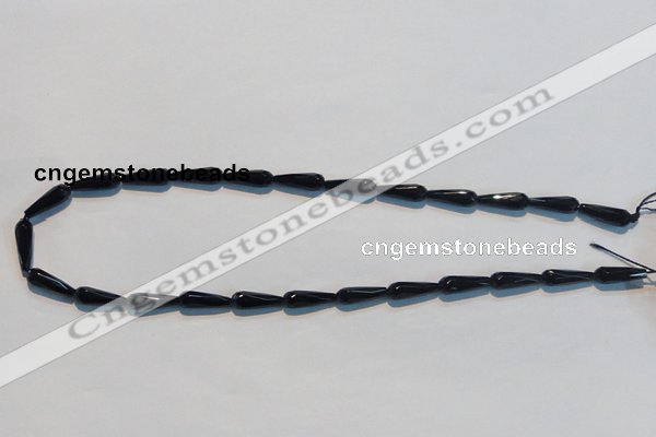 CAB798 15.5 inches 5*16mm faceted teardrop black gemstone agate beads