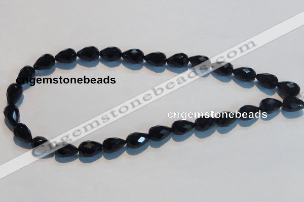 CAB799 15.5 inches 9*14mm faceted teardrop black gemstone agate beads